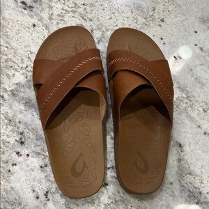 Brown Leather Slide Sandals